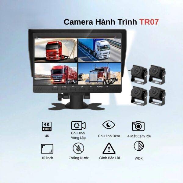 CAM 360 XE TẢI Torakam TR07, 4 mắt camera sắc nét 4K, chống nước IP68 xóa điểm mù xe kích thước lớn, siêu bền bỉ